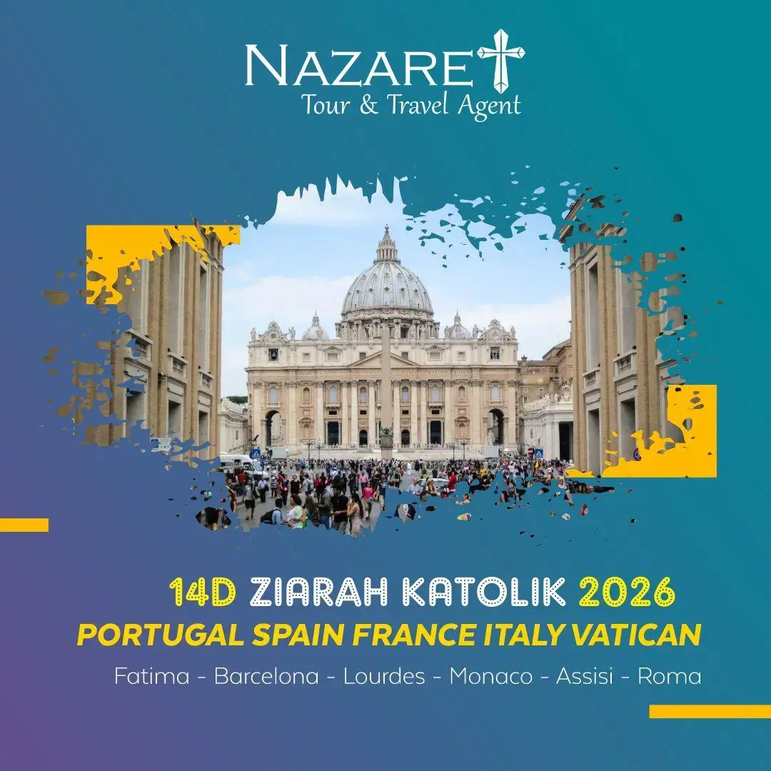 Tour ziarah Katolik 2026 dengan destinasi Fatima, Lourdes, dan Vatikan.
